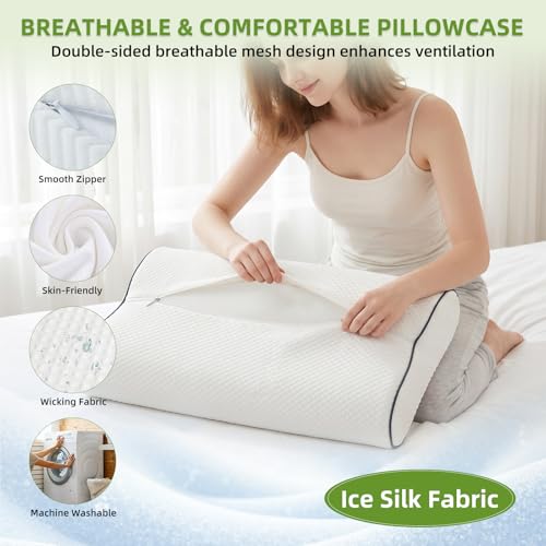 Ergonomic Memory Foam Neck Pillow for Sleeping, 23.6"x15.75" | Cooling Cervical Pillow for Neck Support, Contour Orthopedic Bed Pillow for Side Back Stomach Sleeper, Deep Sleep Pillow