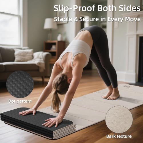 WEILA 1/2 Inch 70"x24" Foldable TPE Yoga Mat, Thick Non Slip Pilates Mat - color: Light Coffee