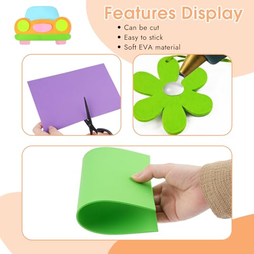 18 Sheets EVA Foam Sheets, 9 Colors 5.5 x 8.5 Inch 2mm Craft Foam | 9 Vibrant Colors. Soft EVA Material. Easy Cutting. Flexible DIY Crafting. Multiple Creative Uses. School Project Essential.