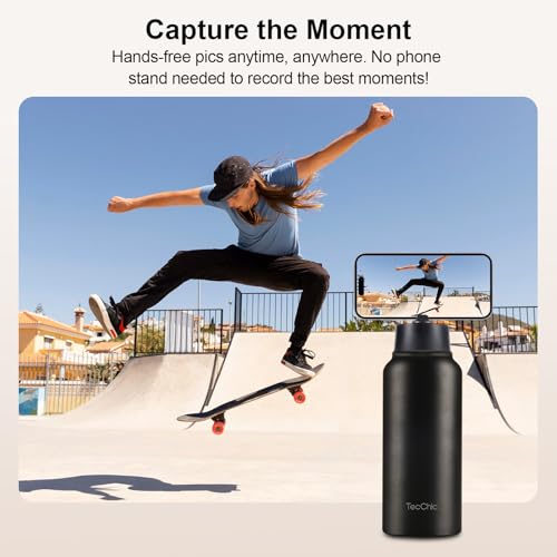 Insulated Water Bottle with Magnetic Phone Holder Compatible with MagSafe and iPhone,Double-Sided Magnet,Hot 12H Cold 24H,Stainless Steel Water Bottle Phone Mount for Sports Travel,32oz (Navy Blue) - color: Navy Blue