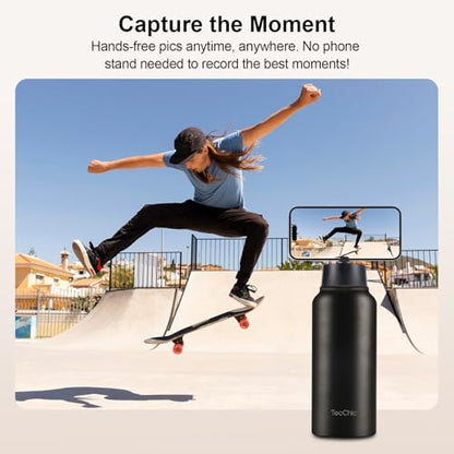 Insulated Water Bottle with Magnetic Phone Holder Compatible with MagSafe and iPhone,Double-Sided Magnet,Hot 12H Cold 24H,Stainless Steel Water Bottle Phone Mount for Sports Travel,32oz (Navy Blue) - color: Navy Blue