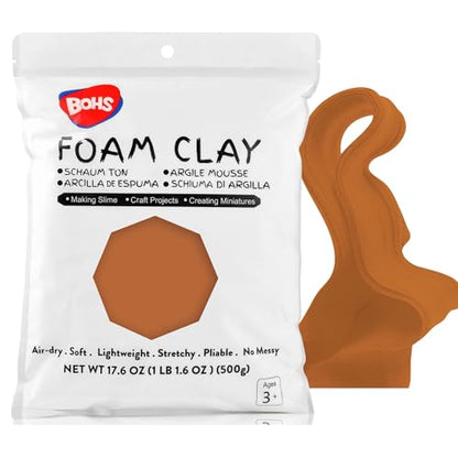 BOHS Foam Clay, Chocolate Brown Air Dry Modeling Clay, 1.1 lb | Soft, lightweight; crack-free finish; EVA and polystyrene foam details; cosplay props, figurines, fake bakes and slime making - color: Chocolate, size: 500 g