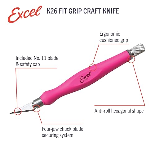 Excel Blades Fit Grip Craft Knife, #11 Blade, Rubber Grip, Pink, USA Made - color: Pink