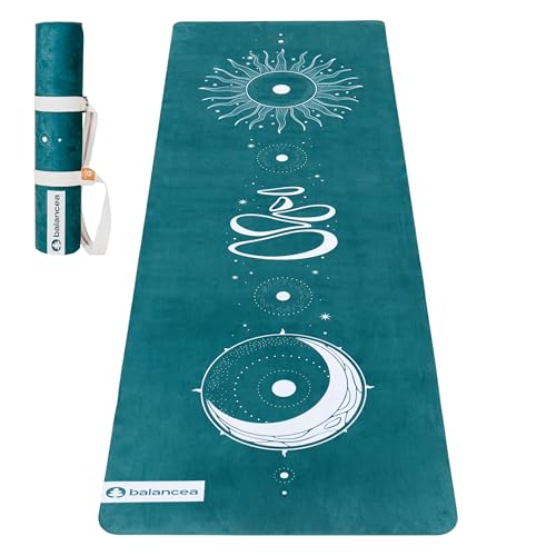 Yoga Mat With Strap 5mm Non Slip Suede & TPE - Eco-Friendly Fitness & Exercise Mat for Home Gym, Pilates, Hot Yoga, and Meditation - Lightweight Durable 72 x 24 inch Workout Mat for Women, Men - color: Green