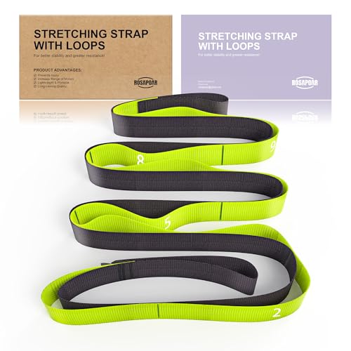 Non Elastic Stretching Strap with Loops - Yoga Straps for Physical Therapy, Durable Stretch Bands for Exercise, Flexibility Training, Hamstring & Leg Stretcher, Yoga/Pilates/Gymnastics - color: Green