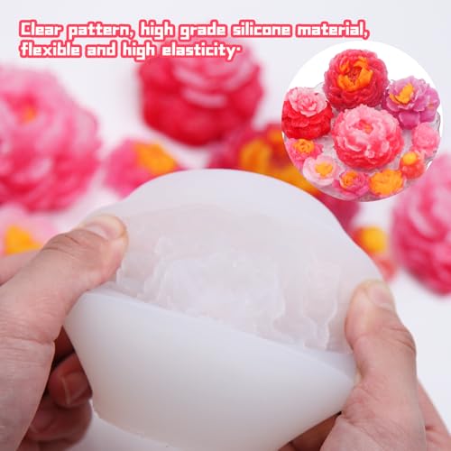 EuTengHao Peony Silicone Mold Set Flower Silicone Casting Mold Rose Resin Mold Easy Release Reusable for Wax Scented Candle Soap - Artistic Design for Home Decoration (6 Packs)