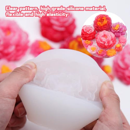 EuTengHao Peony Silicone Mold Set Flower Silicone Casting Mold Rose Resin Mold Easy Release Reusable for Wax Scented Candle Soap - Artistic Design for Home Decoration (6 Packs)