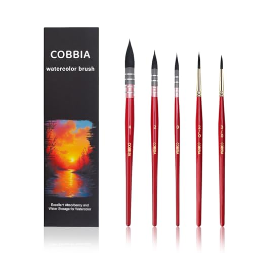 Synthetic Squirrel Hair Watercolor Brushes, 5Pcs, Mop Paintbrushes Detail Watercolor Paint Brush Set Ideal for Artists, Amateur Hobbyists and Painting Lovers - size: 5 Pcs (Small)