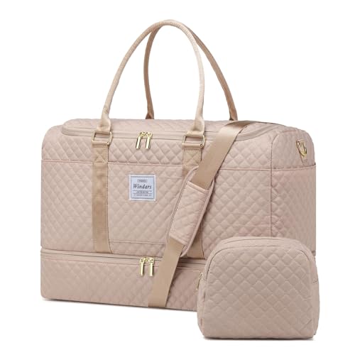 WINDARS Travel Duffle Bag, Weekender Bags for Women with Shoe Compartment, Overnight Bag with Toiletry Bag, Carry On Duffel Bags For Airplanes, Yoga Gym Duffel Bag, Antiquewhite - color: Antiquewhite