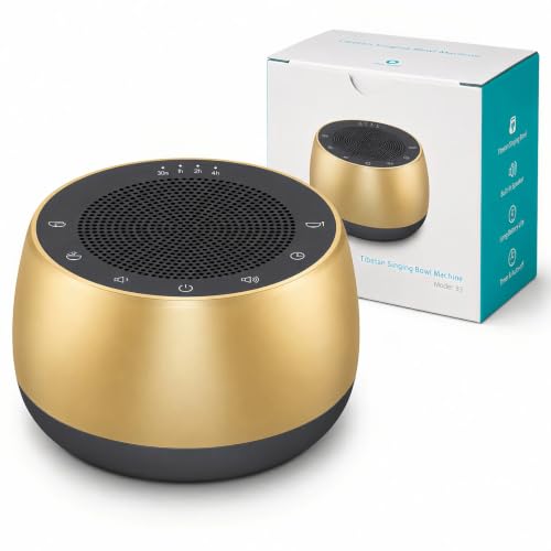 Portable Electronic Tibetan Singing Bowl, 9 Healing Sounds Touch Control Meditation Sound Machine with Timer Auto Off Memory Function for Yoga Reiki Relax Deep Sleep - color: Gold