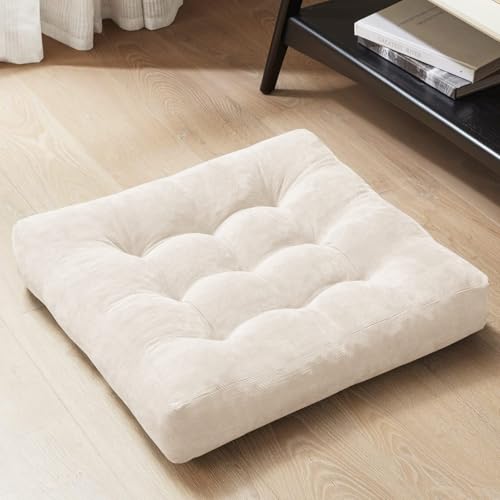 Large Floor Pillow for Adults, Square Meditation Cushion, 22 Inch Beige - color: Square | Beige | 1 Pack, size: 1 Pack