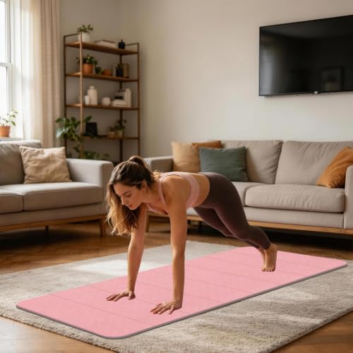 Yoga Mat, Foldable Exercise Mat, Portable FitnessMat, Thickened TPEmat for Yoga, Pilates, Stretching, Non Slip Cushion with 8mm Thick, Compact Design, 72x31 Inch - color: Pink