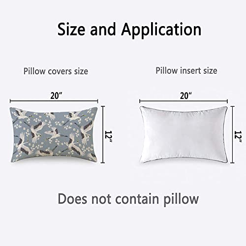 TKS MITLAN Crane Throw Pillow Case Cushion Cover Flying Bird Flower Blue White Linen Couch Bed Sofa Car Waist Cushion Cover 12 x 20 inch - color: Crane, size: 20" x 12" (Pack of 1)