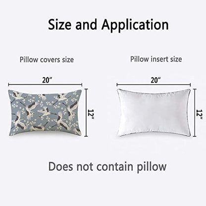 TKS MITLAN Crane Throw Pillow Case Cushion Cover Flying Bird Flower Blue White Linen Couch Bed Sofa Car Waist Cushion Cover 12 x 20 inch - color: Crane, size: 20" x 12" (Pack of 1)