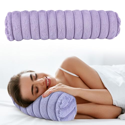 Round Cervical Roll Cylinder Bolster Pillow, Cervical Neck Roll Sponge Pillow, Faux Fur Cylinder Pillows, Neck Pillow for Sleeping for Head, Neck, Back, and Legs (Purple) - color: Purple