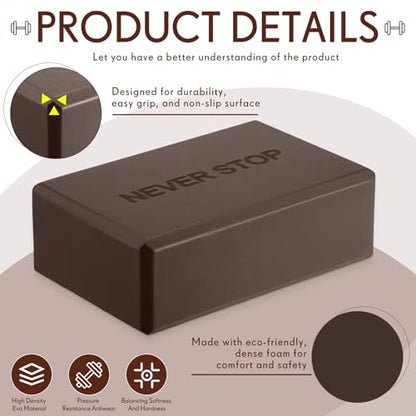 RoundFunny 4 Pack Yoga Blocks Non Slip Pilates Foam Brick - color: Brown