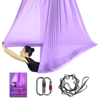 Aerial Yoga Hammock L:5M W:2.8M 5.5 Yards Aerial Pilates Silk Yoga Swing Set with 2000 Ibs Load Include Daisy Chain, Pose Guide - color: Light Purple
