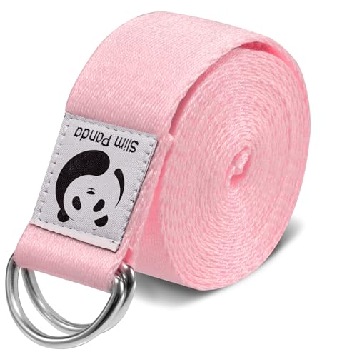 Slim Panda Yoga Strap for Stretching,Cotton Yoga Strap with Adjustable D-Ring Buckle,Non-Elastic Yoga Belt for Pilates,Gym Workouts,Physical Therapy,Improve Flexibility - color: Light Pink, size: 8 Feet