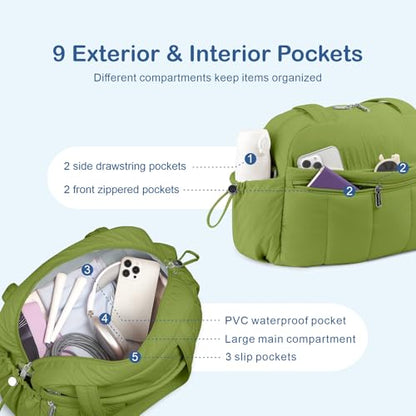 TOPDesign Travel Duffel Bag for Women, Puffer Gym Bag Sports Tote with Wet Pocket, Carry On Weekender with Luggage Sleeve (Green) - color: Green