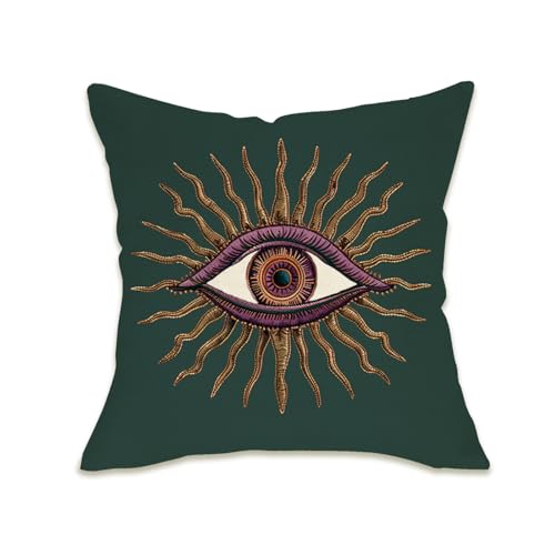 Fahrendom Evil Eye Throw Pillow Cover 18x18 Inch, Boho Mystical Sun Ray