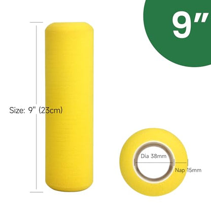 VOOMEY 9 inch Foam Paint Roller Cover(Blade-Cut Sponge), Pack of 3 | High Absorption 3/8" Nap Covers Foam Paint Roller 9 Inch, Paint Roller for Painting Walls - color: 3pcs yellow