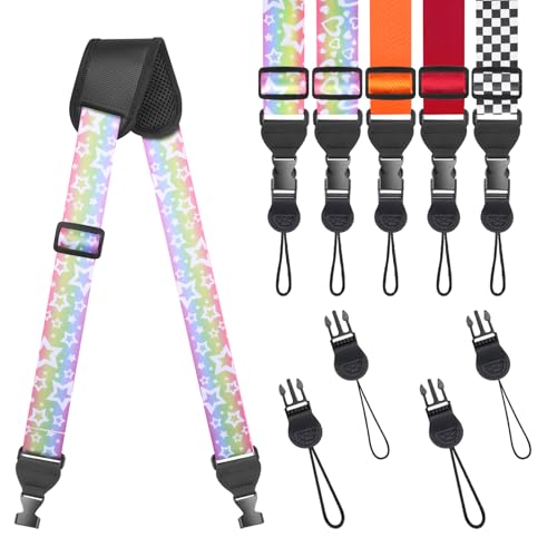FIEIL Universal Shoulder Strap, Sandwich Mesh Padded Neck Lanyard, Replacement Comfortable Bag Strap for Camera, Cellphone Tablet,iPad, Laptop, Luggage Bag, Binocular(Rainbow Stars) - color: Rainbow Stars