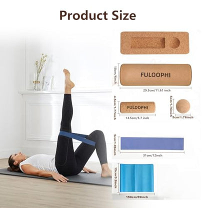 Balance Board, Premium Cork 4-in-1 Foot & Ankle Strengthener Kit, Balance Trainer with Massage Roller & Ball, Resistance Bands for Enhance Mobility, Improve Foot Function, Prevent Falls