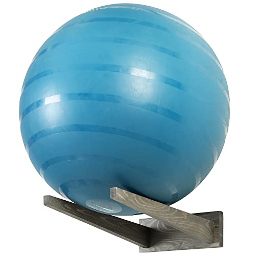 MyGift Stability Ball Storage Rack, Weathered Gray Wood Large Wall Mounted Yoga Studio and Home or Commercial Gym Exercise Ball Equipment Organizer