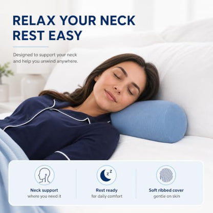 Neck Roll Pillow, Cervical Neck Pillow Bolster Pillow for Sleeping - color: Mist Blue