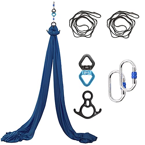 Aerial Silks Yoga Swing Set, Fitness Aerial Yoga Kit | Anti-Gravity Flight Aerial Yoga Hammock Kit; Low/Non Stretch Nylon Tricot Fabric; For Fitness & Dance; Hardware Included - color: Navy