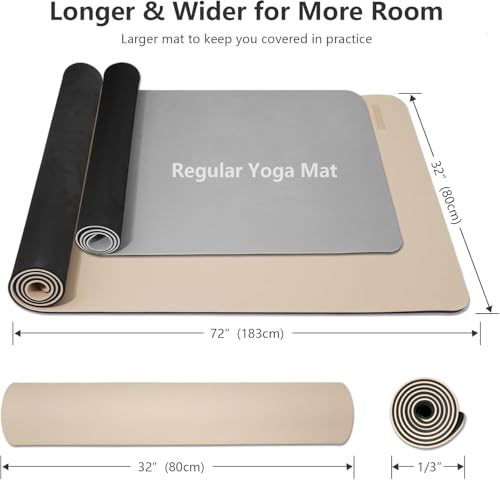 Yoga Mat, 80cm Wide, 1/3 Inch Thick Exercise Mat, Carry Strap, Fitness - color: beige