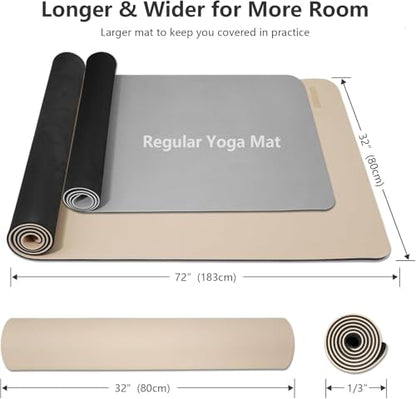 Yoga Mat, 80cm Wide, 1/3 Inch Thick Exercise Mat, Carry Strap, Fitness - color: beige