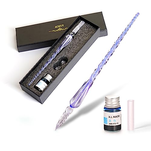 Glass Dip Pen Set,Calligraphy Pen,Crystal Signature Pen for Art, Writing, Signatures -Decoration and Business Gift - color: blue