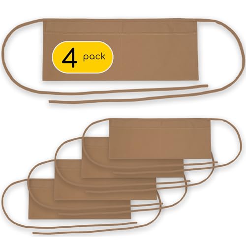 2 Pocket Canvas Work Waist Nail Apron Belt Washable Tool Utility Gardening Woodworkers Roofers Artists & Crafts - color: Caramel 4 Pack