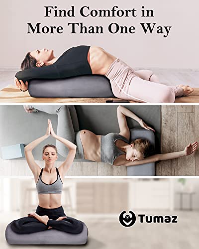 Tumaz Yoga Bolster Set, Rectangular Yoga Bolster with Washable Cover | Soft bolster for restorative yoga, meditation and stretching. Includes 8-ft strap, carry handle and washable cover - color: Gray