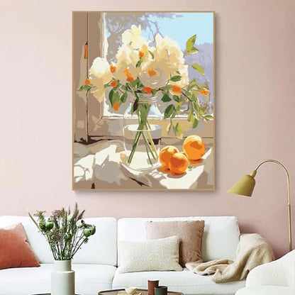 ZRIZQ Paint by Numbers Kit for Adults Beginner,White Flowers,16x20 | Full set with wooden brushes,rolled canvas,rich paints.Calming activity.Beginner friendly.Just open and paint. - color: 16"X20"Rolled Canvas(Frameless)-Flowers 10