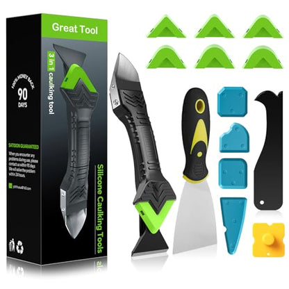Goopreen Silicone Caulking Tool Kit-3 in 1 Caulk Tool Caulk Remover Tool(Stainless Steel) Silicone Seam Tool and Putty Knife Sealant Finishing Tool for Bathroom Kitchen Floor Window Sink Seal - style: Classic Set