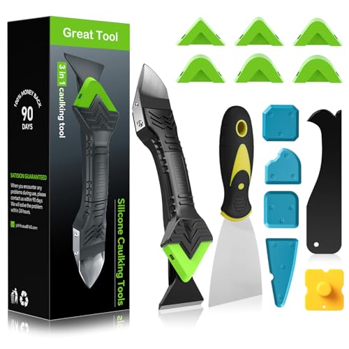 Goopreen Silicone Caulking Tool Kit-3 in 1 Caulk Tool Caulk Remover Tool(Stainless Steel) Silicone Seam Tool and Putty Knife Sealant Finishing Tool for Bathroom Kitchen Floor Window Sink Seal - style: Classic Set