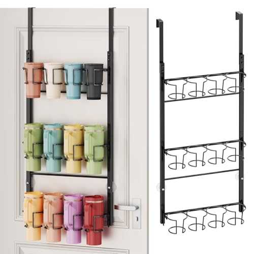 SWTYMIKI 3-Tier Water Bottle Organizer – Over the Door Stanley Cup Holder, Cup Organizer for Door or Wall Mount Option, Stanley Accessories for Pantry, Dorm, Office, RV Use, Black - color: Black, size: 3-Tier