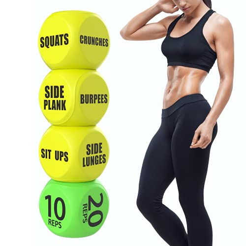 4 PCS Exercise Dice, 6 Sided Foam Workout Dice Set, Teens & Adults - Yellow | 2.75" Each, Fun Fitness Dice for PE, Group Classes & Home Gym, Solo or Team Use, Fitness Gift for Coaches & Gym Lovers - color: Yellow