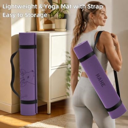 HAHE Extra Wide Yoga Mat, 75"x 32" POE Deer Print Exercise & Fitness Mat | 8mm Thick Large Yoga Mats for Men & Women, Pilates Mat for Home Workout, Non Slip Exercise Mats with Carry Strap - color: grape purple