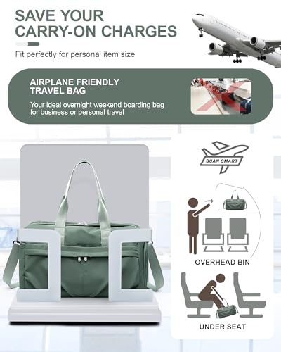 Gym Bag for Women with Shoe Compartment, Sport Travel Duffel Bag for Men - color: Green