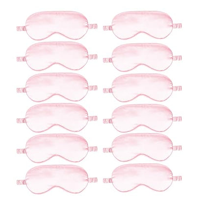 12PACK Silky Sleep Masks Satin Eye Mask Silk Eyes Cover for Sleeping Blackout Eyeshades Soft Blindfold Travel Nap Gifts - color: Pale Pink