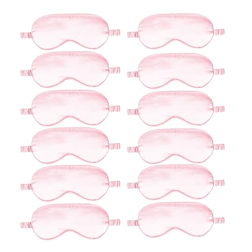 12PACK Silky Sleep Masks Satin Eye Mask Silk Eyes Cover for Sleeping Blackout Eyeshades Soft Blindfold Travel Nap Gifts - color: Pale Pink