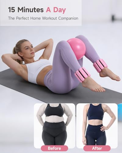 Home Pilates Workout Kit for Women with Guide Video, 12" Pilates Ring and Ball Set, Resistance Bands, Ankle Weight Accessories Workout Essentials Starter Kit for Beginners 28-Day Challenge