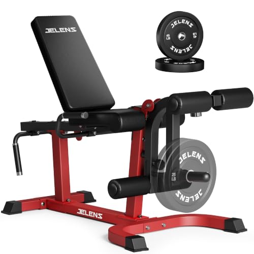 JELENS J10 Leg Extension and Curl Machine, Adjustable Leg Curl Machine for Home Gym, Seated Leg Extension and Lying Curl Machine for Lower Body Workouts - color: Red, size: 90LB Black Weight Package