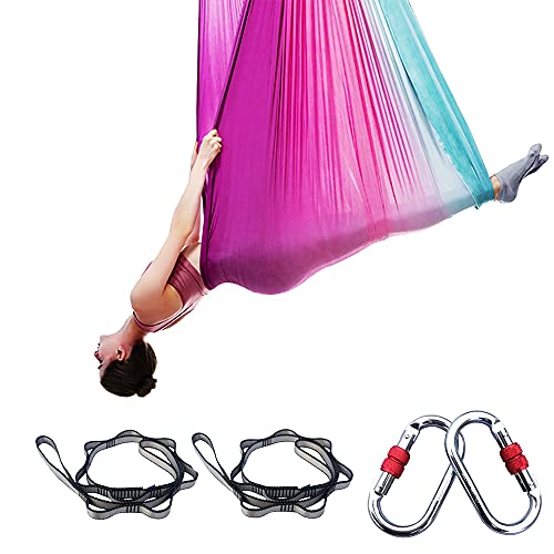 Foser Aerial Hammock, 16.4ft 9.2ft Swing Set for Anti-Gravity Yoga, Dance & Acrobatics - color: Gradient purple