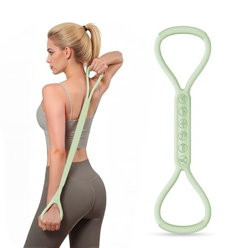 SHANPIN Figure 8 Resistance Band, Silicone Exercise Band with Non-Slip Grip, Full Body Toning for Yoga Pilates Physical Therapy Home Gym, for Women Men - color: Green 35 LBS