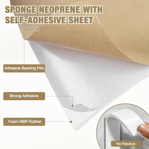 LSGCQ Sponge Neoprene Foam Padding Self Adhesive Foam Sheets, White | Closed Cell Foam Sheet Neoprene Rubber Pad for DIY Gaskets Shock Pads Liner Crafts, 12" Wide x 1/16" Thick x 59" Long - color: White, size: 12" Wide x 1/16" Thick x 59" Long