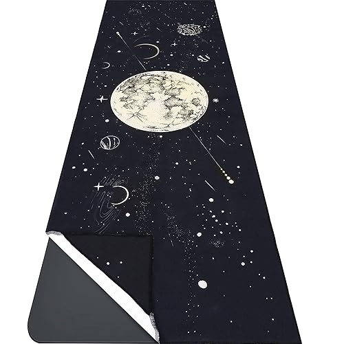 Yoga Mat Towel with Corner Pockets - Microfiber Yoga Towels for Hot Yoga Non Slip Moisture Wicking Sweat Absorbent, Moon Yoga Towel Easy for Travel, Use in Hot Yoga, Bikram, Pilates and Fitness - color: Moon, size: 70"x26"
